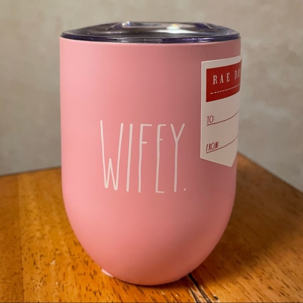 Rae Dunn WIFEY Pink Insulated Stainless Steel Wine Glass with Lid BRAND NEW!!